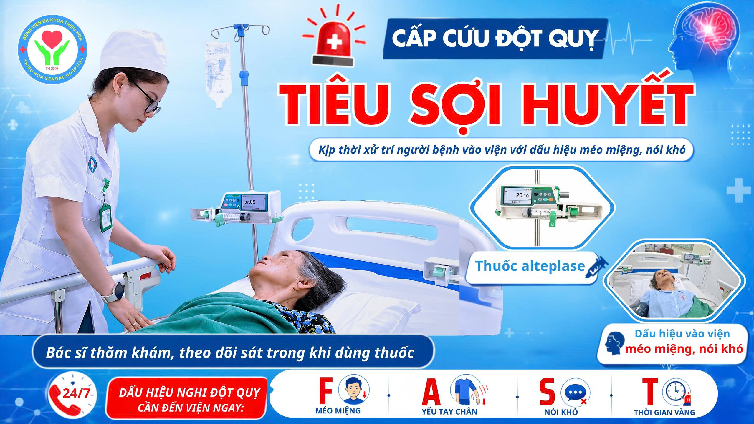 TIẾP NHẬN VÀ ĐIỀU TRỊ THÀNH CÔNG CA ĐỘT QUỴ NHỒI MÁU NÃO CẤP BẰNG THUỐC TIÊU SỢI HUYẾT TẠI BỆNH VIỆN ĐA KHOA THIỆU HÓA