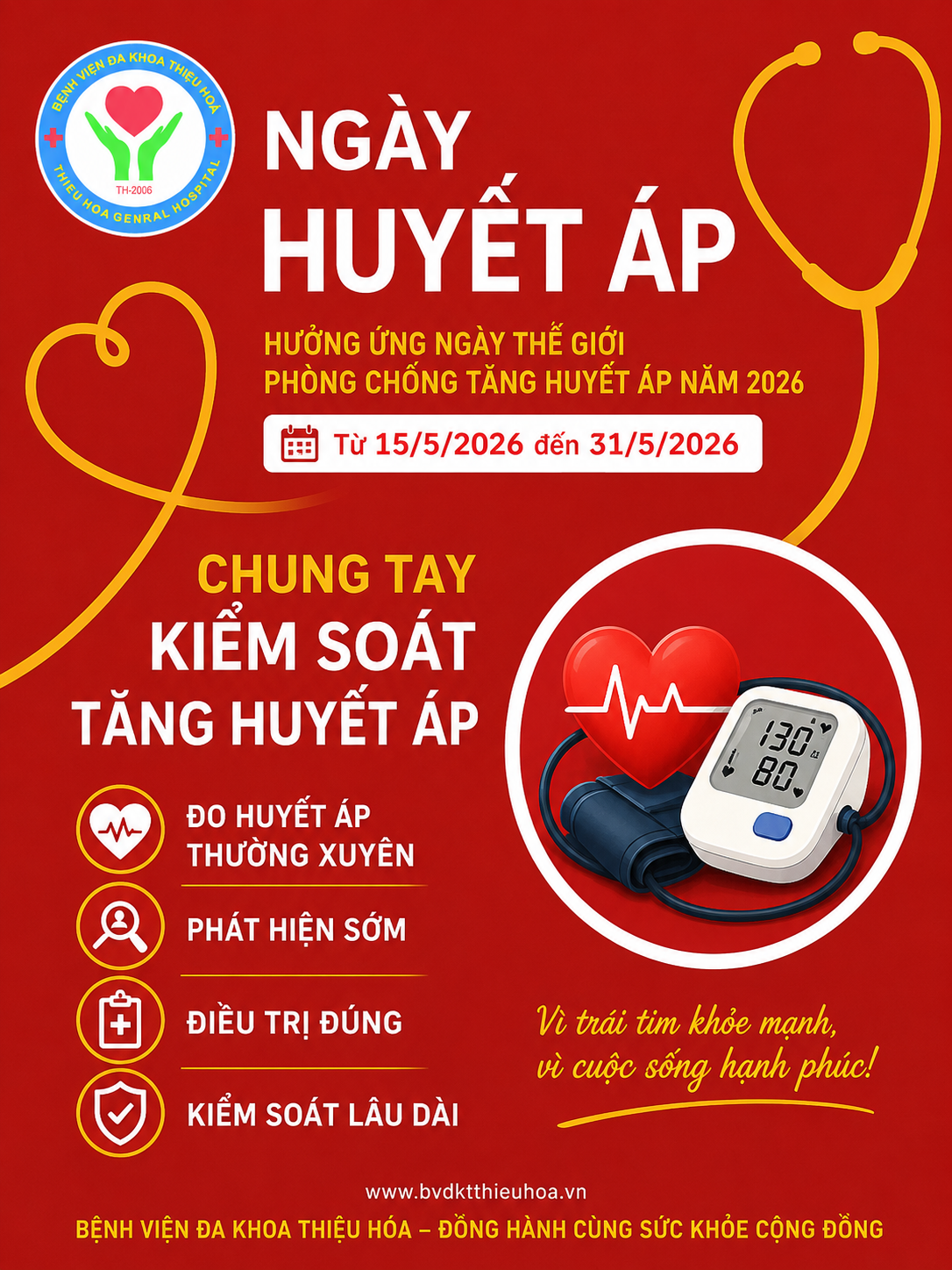 KẾ HOẠCH : TRIỂN KHAI NGÀY THẾ GIỚI PHÒNG CHỐNG TĂNG HUYẾT ÁP  NĂM 2026 TẠI BỆNH VIỆN ĐA KHOA THIỆU HÓA.