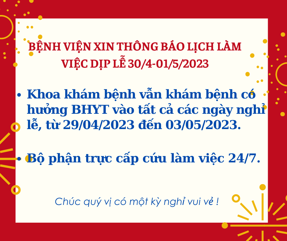 THÔNG BÁO LỊCH LÀM VIỆC DỊP LỄ 30/4